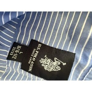 US POLO ASSN Men's Long Sleeve Polo Stripe Blue + White Collar Shirt 33/34